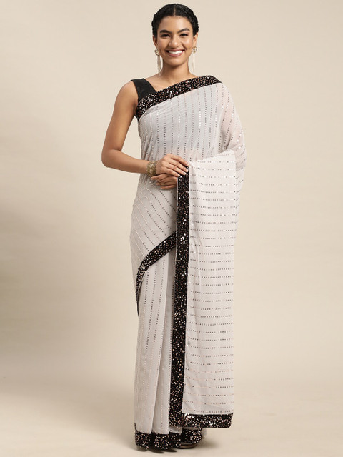 

Mitera Grey & Black Embellished Sequinned Pure Georgette Saree