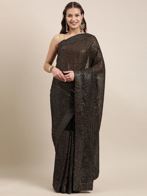 

Mitera Black Embellished Sequinned Pure Georgette Ready to Wear Saree