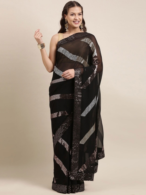 

Mitera Black Embellished Sequinned Pure Georgette Ready to Wear Saree