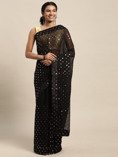 

Mitera Black Embellished Sequinned Pure Georgette Ready to Wear Saree