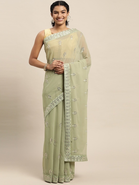 

Mitera Green Embellished Sequinned Pure Georgette Saree