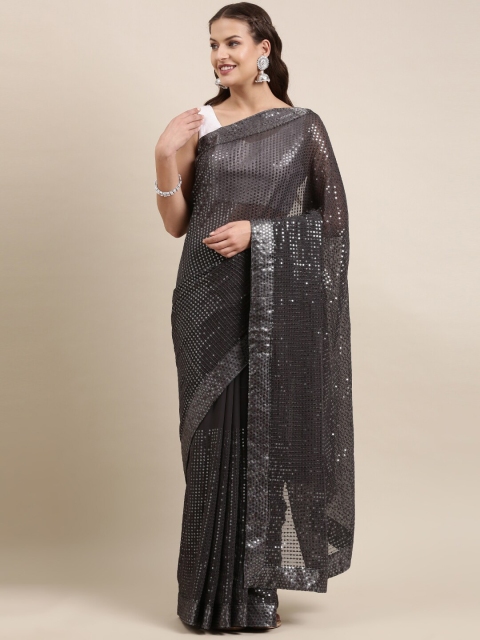

Mitera Grey Embellished Sequinned Pure Georgette Ready to Wear Saree
