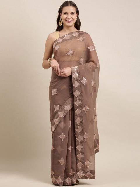 

Mitera Beige Embellished Sequinned Pure Georgette Ready to Wear Saree