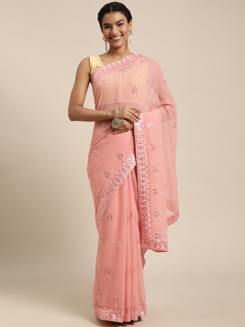 

Mitera Pink Embellished Sequinned Pure Georgette Saree