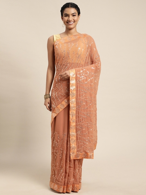 

Mitera Orange Embellished Sequinned Pure Georgette Ready to Wear Saree