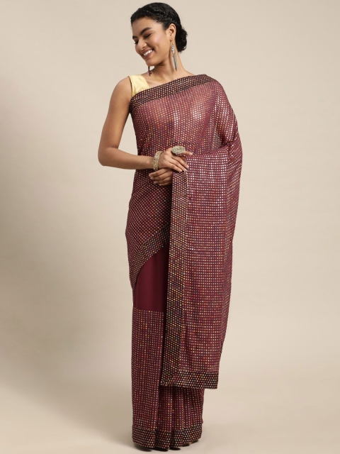 

Mitera Purple Embellished Sequinned Pure Georgette Ready to Wear Saree
