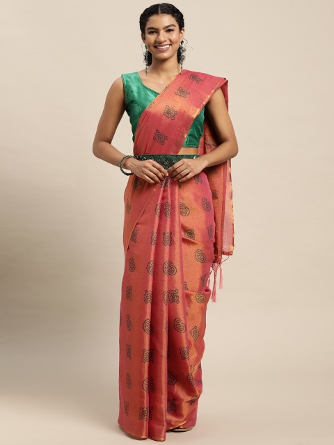 

Mitera Pink & Green Embellished Silk Blend Ready to Wear Saree