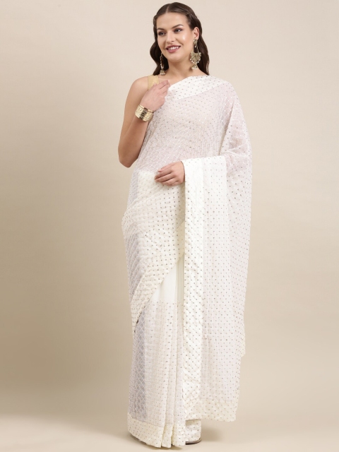 

Mitera White Embellished Sequinned Pure Georgette Ready to Wear Saree