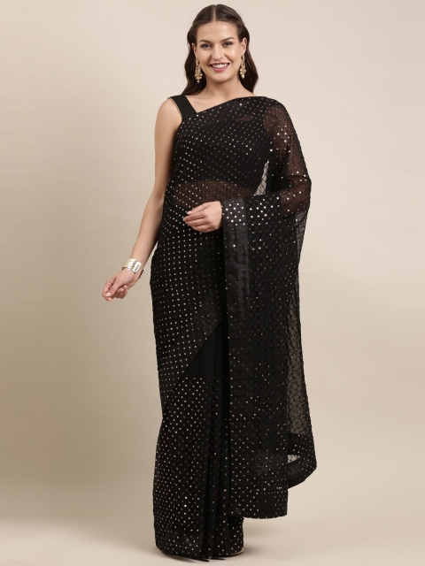 

Mitera Black Embellished Sequinned Pure Georgette Ready to Wear Saree