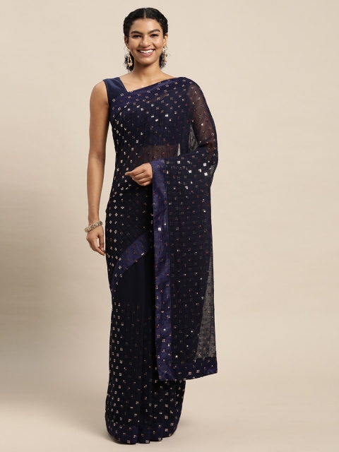 

Mitera Blue Embellished Sequinned Pure Georgette Ready to Wear Saree