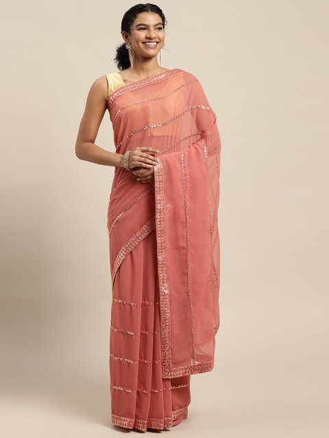 

Mitera Pink Embellished Sequinned Pure Georgette Saree