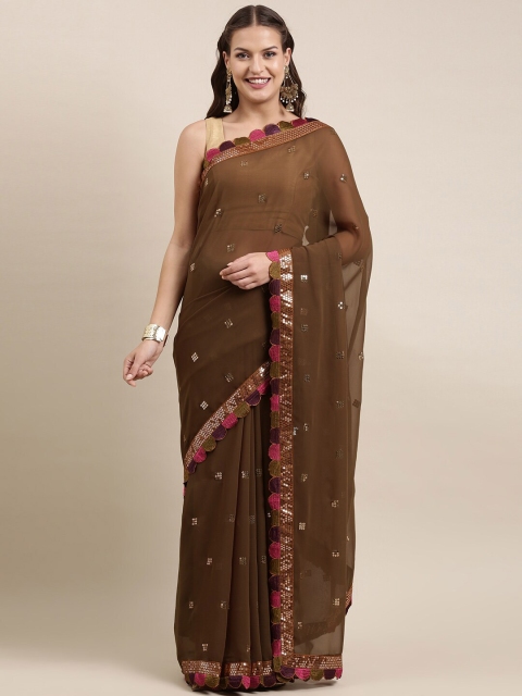 

Mitera Green Embellished Sequinned Pure Georgette Ready to Wear Saree