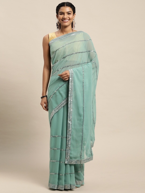 

Mitera Teal Embellished Sequinned Pure Georgette Saree