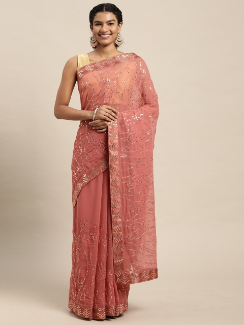 

Mitera Peach-Coloured Embellished Sequinned Pure Georgette Saree