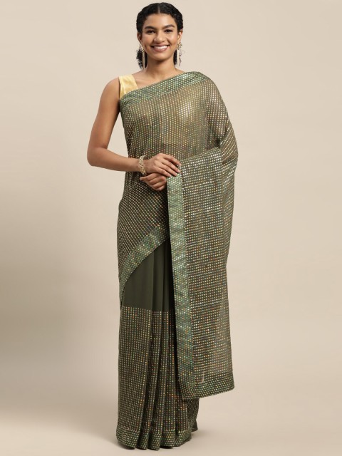 

Mitera Green Embellished Sequinned Pure Georgette Saree
