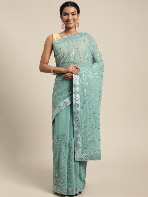

Mitera Teal Embellished Sequinned Pure Georgette Saree