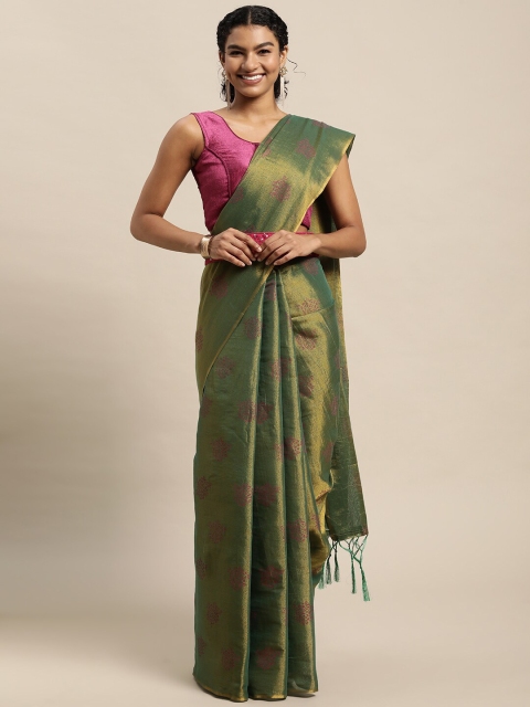 

Mitera Green & Pink Floral Silk Blend Ready to Wear Saree