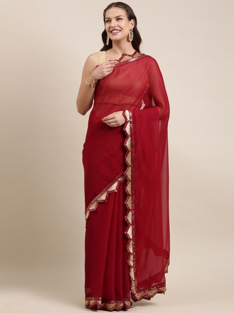 

Mitera Maroon Sequinned Ready to Wear Saree