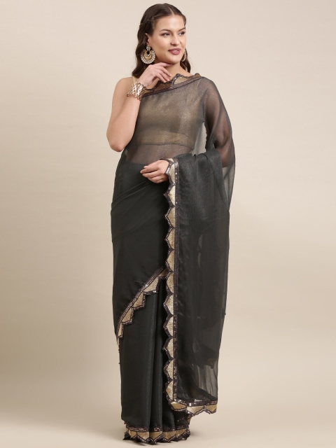 

Mitera Grey & Gold-Toned Sequinned Saree