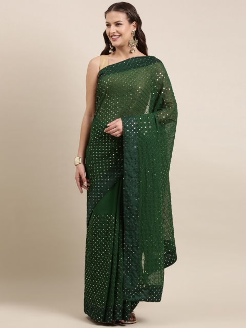 

Mitera Green Embellished Sequinned Pure Georgette Saree