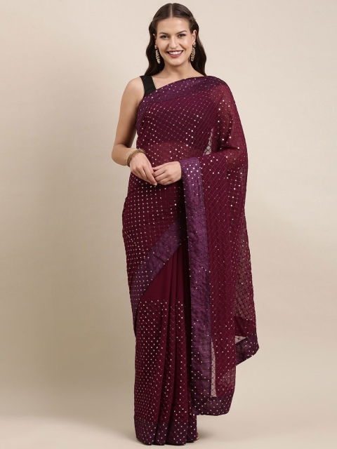 

Mitera Purple & Gold-Toned Embellished Sequinned Pure Georgette Ready to Wear Saree