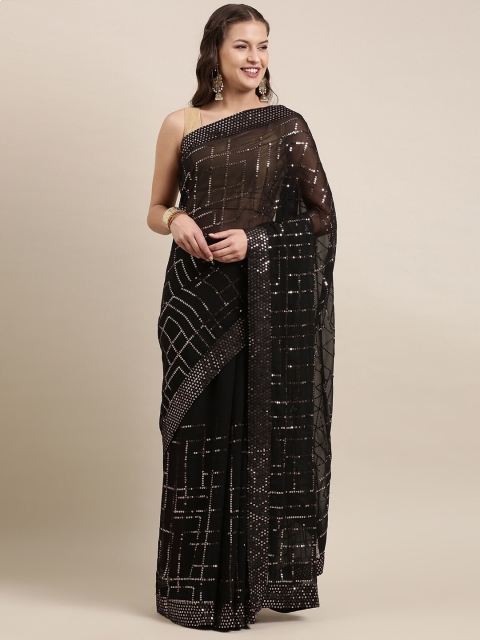 

Mitera Black Embellished Sequinned Pure Georgette Ready to Wear Saree