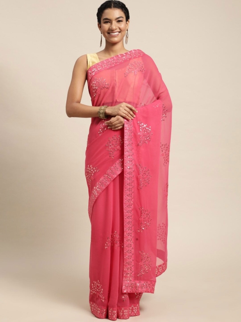 

Mitera Pink Embellished Sequinned Pure Georgette Ready to Wear Saree