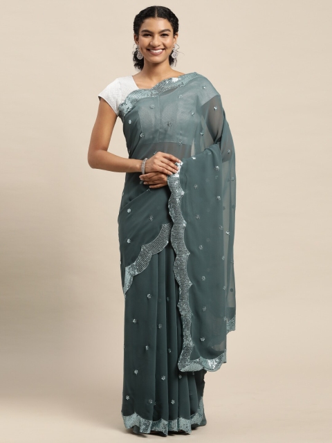 

Mitera Teal Embellished Sequinned Pure Georgette Saree