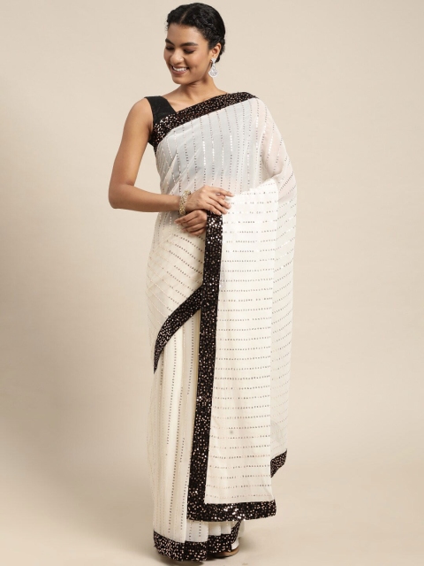 

Mitera Yellow & Gold-Toned Embellished Sequinned Pure Georgette Ready to Wear Saree