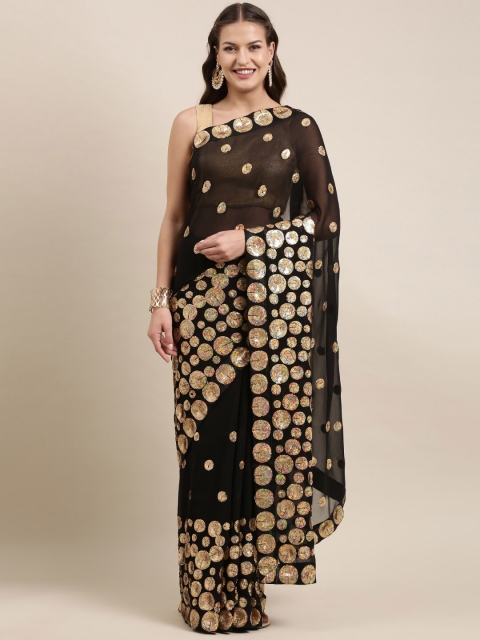 

Mitera Black Embellished Sequinned Pure Georgette Ready to Wear Saree