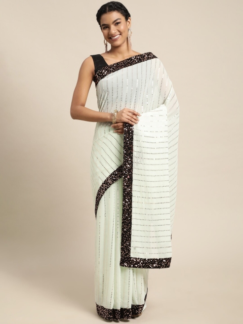

Mitera Green & Black Embellished Sequinned Pure Georgette Saree