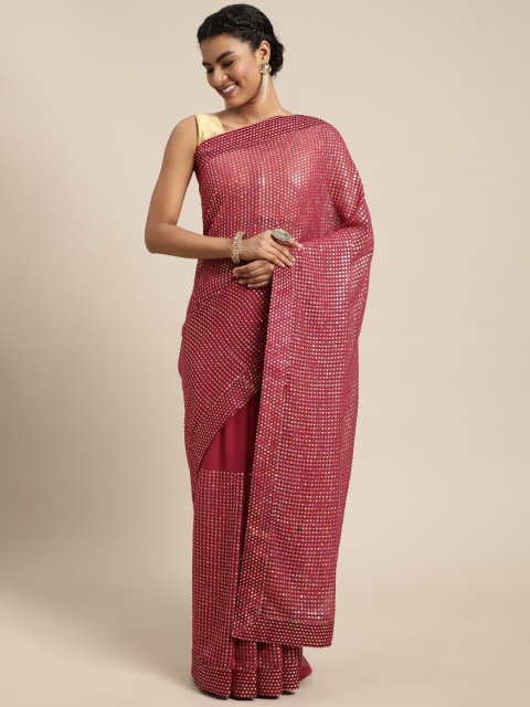 

Mitera Pink Embellished Sequinned Pure Georgette Ready to Wear Saree