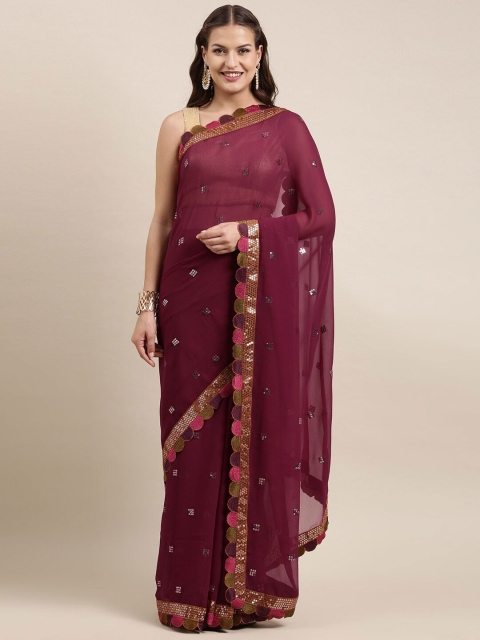 

Mitera Purple Embellished Sequinned Pure Georgette Ready to Wear Saree
