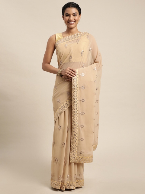 

Mitera Beige Embellished Sequinned Pure Georgette Saree