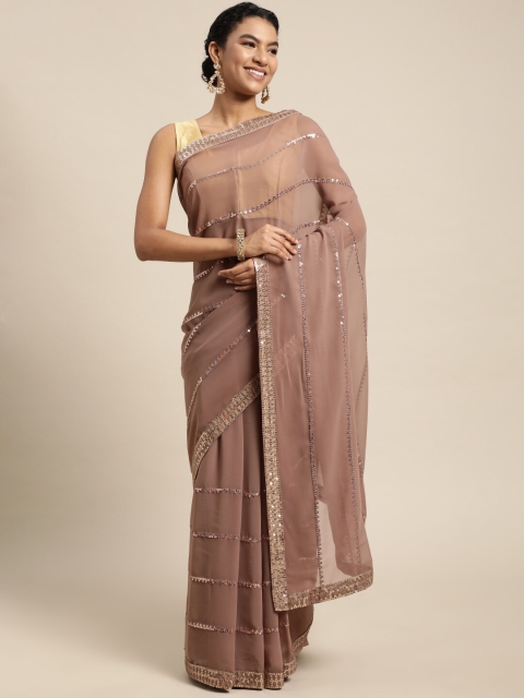 

Mitera Beige Embellished Sequinned Pure Georgette Saree