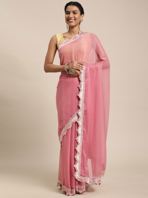 

Mitera Pink & Silver-Toned Sequinned Ready to Wear Saree