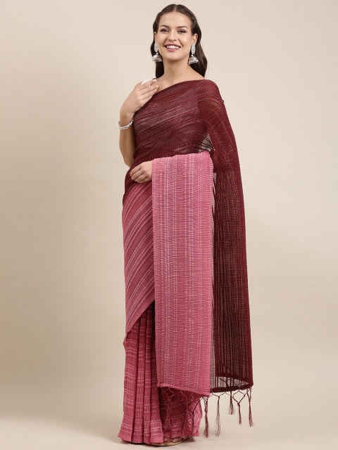 

Mitera Pink & Maroon Embellished Silk Blend Ready to Wear Saree