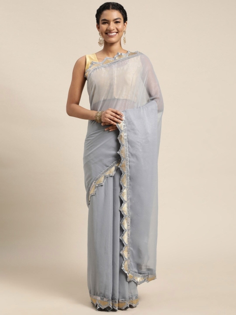 

Mitera Silver-Toned & Grey Sequinned Ready to Wear Saree