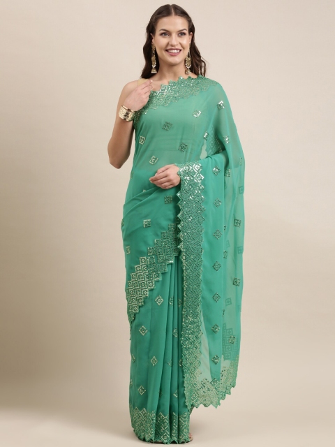 

Mitera Green Embellished Sequinned Pure Georgette Saree