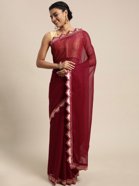 

Mitera Purple & Gold-Toned Sequinned Saree