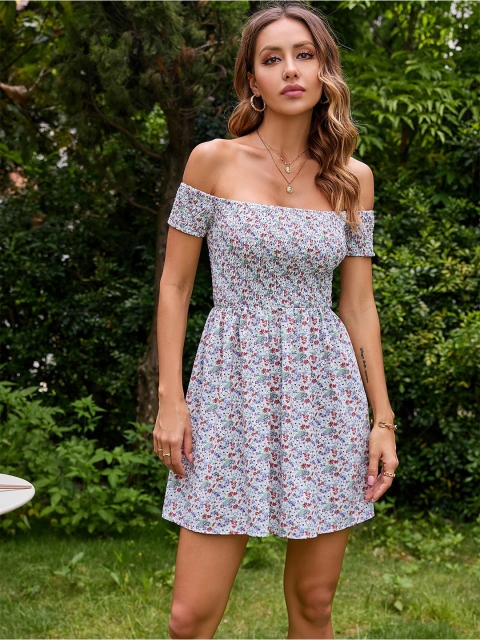 

La Aimee White & Red Floral Off-Shoulder Dress