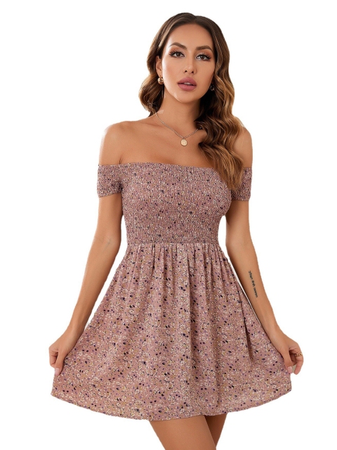 

La Aimee Khaki Floral Off-Shoulder Mini Dress