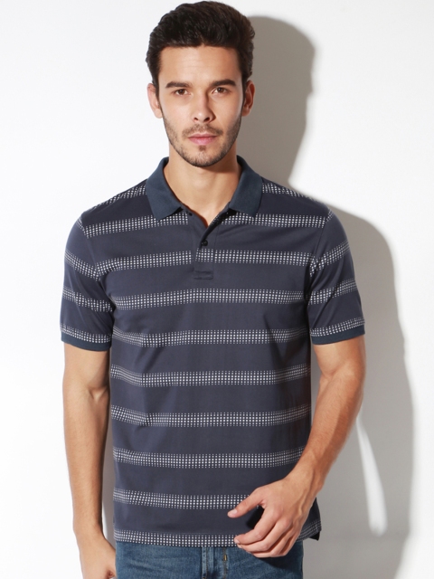 

Van Heusen Sport Men Navy Striped Polo Collar T-shirt, Navy blue