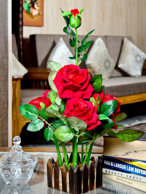 

fancy mart Red & Brown Artificial Rose Plant with Pot