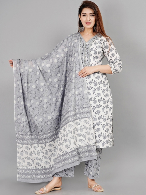 

EtnicaWear Women Blue Printed Pure Cotton Kurta with Palazzos & With Dupatta