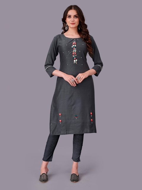 

Fashion FRICKS Women Black & Pink Floral Embroidered Floral Kurta