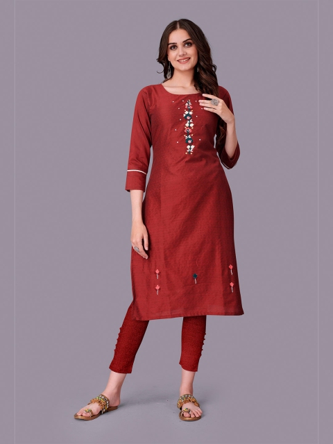 

Fashion FRICKS Women Red & White Floral Embroidered Kurta