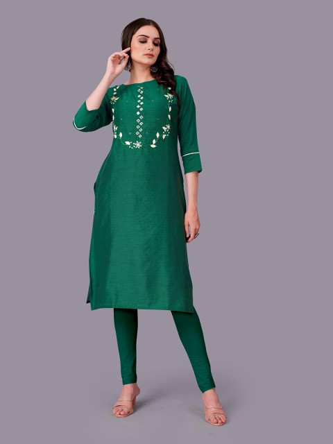 

Fashion FRICKS Women Green Floral Embroidered Kurta