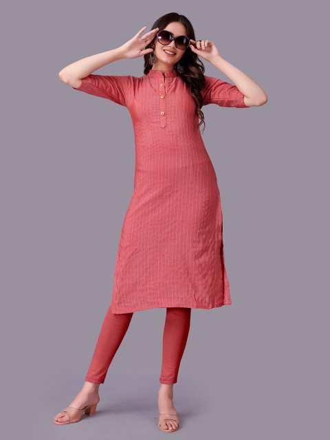 

Fashion FRICKS Women Pink & White Striped Kurta