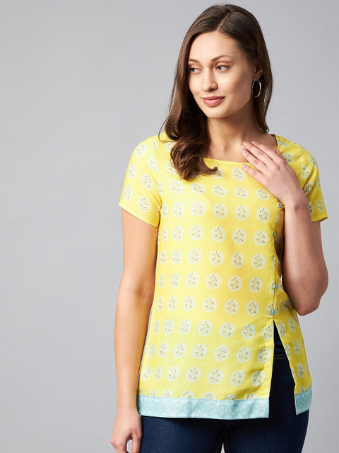 

Orchid Blues Women Yellow Floral Print Top